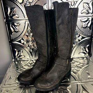 Charcoal Strap Buckle and Zipper Riding Boot